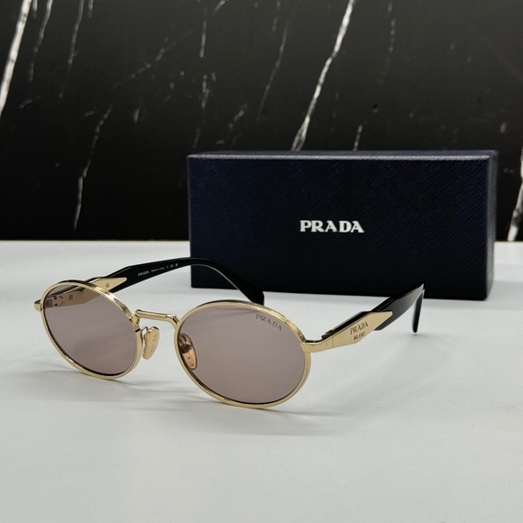 NEW SPR 65Z ZVN20I PRADA GOLD GREY PR65ZS ZVN20I OVAL UNISEX SUNGLASSES - Picture 1 of 10